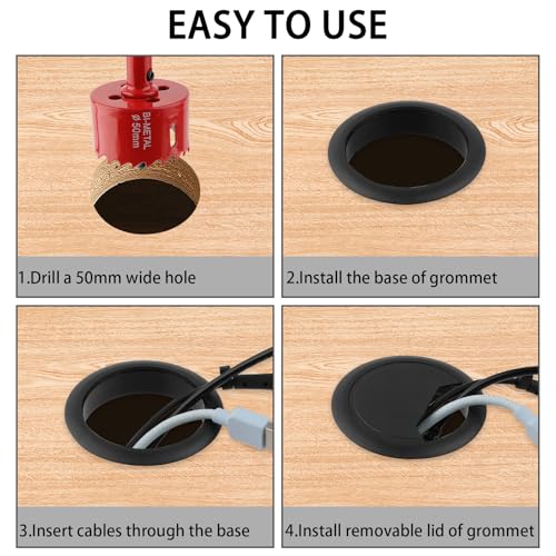 2 Inch(50mm) Desk Grommet,13 Pieces Wire Grommet, Desk Hole Cover for Cables with Hole Saw,Plastic Cable Cord Wire Hole Cover for Desk, Table,Cabinet,Countertop and Other Furniture(Black) - size: 2IN/50mm Black-Fan