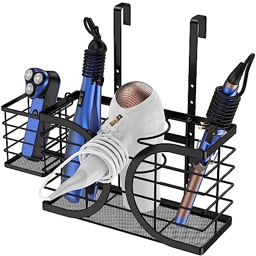 Hair Dryer Holder 3in1 Hair Tool Organizer/Wall Mounted,Cabinet Door or Desk-based Blow Dryer Holder/Height-adjustable Curling Iron Holder/Bathroom Cabinet Organizer for Flat Irons - color: Black-A