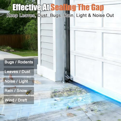 Garage Door Seals Bottom Rubber – 8FT EPDM Weatherproof Seal with Pre-Drilled Aluminum Track Retainer Kit, Fits 8-20FT Doors, Rodent Proof, Noise Reducing (1.57" Width, Black) - size: With Aluminum Track - 8 FT