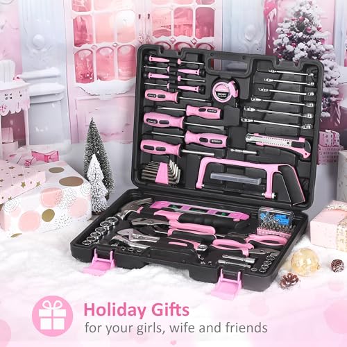 FASTPRO 198-Piece Pink Tool Set, Household Repairing Tool Set with Toolbox, SAE Mechanics Hand Tool Kit for DIY, Home Maintenance