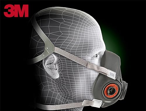 3M Half Facepiece Reusable Respirator 6300, NIOSH, Four-Point Harness, Comfortable Fit, Dual Airline Supplied Air Compatible, Bayonet Connections, Painting, Sanding, Cleaning, Large - style: Large