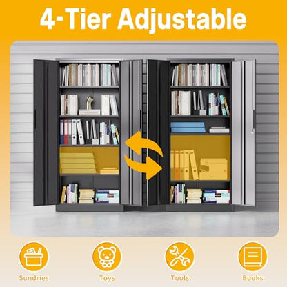 Metal Storage Cabinet with 2 Doors and 4 Adjustable Shelves, 72" Garage Storage Cabinet with Lock, Tall Garage Cabinets for Office, Home, Garage, Gym, School - size: 72.05"H x 17.72"D x 35.43"W