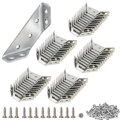Stainless Steel L Brackets for Wood – Heavy Duty Corner Bracket, Angle Bracket, Corner Brace, L Brackets for Shelf, Table, Cabinet, Drawer, Furniture Connector Hardware (50 Pcs + 350 Screw) - size: 50 Pcs + 350 Screw