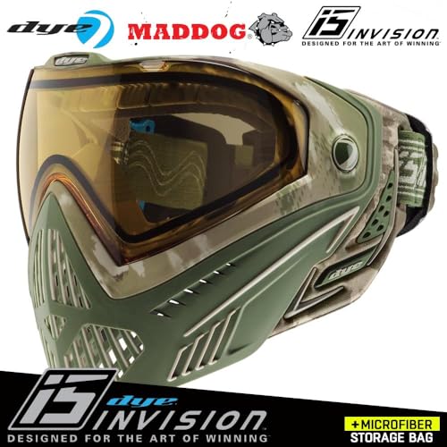 Maddog Dye i5 Thermal Anti-Fog Paintball Airsoft Mask Goggle System Combo with Microfiber Bag | Safety Certified Protection - color: Dyecam