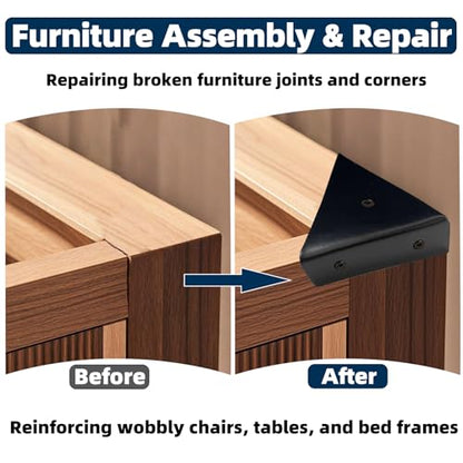 2-9/16" Corner Brace L Bracket for Wood – 10 Pack Solid Steel Triangle Bracket with Screws for Bookshelf/ Table/ Desk & Bed Frame Stabilization Repair – Easy DIY Fix for Shaky Furniture