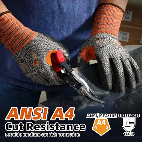 Schwer 12 Pairs Cut Resistant Work Gloves, CR3066 ANSI A4 Cut Proof Gloves with PU Coating, Touch-Screen, Non Slip, Reinforced Thumb, Wire & Fiberglass Free, Durable Working Gloves for Construction, L - size: Large