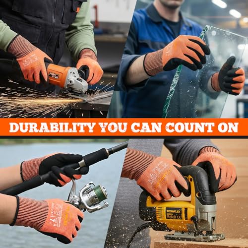 TitanFlex Cut Resistant Gloves ANSI A5, Work Gloves with Sandy Nitrile Grip,Orange - size: Small