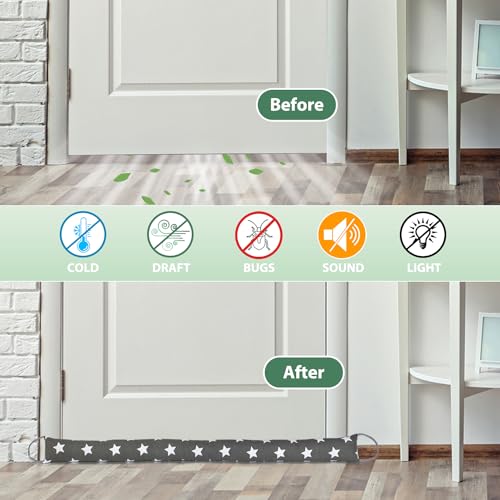 Weighted Door Draft Stopper, 2 Pack 36 Inch Under Door Blocker, Bottom of Door Window Air Noise Light Gap Filler, Saving Energy Cartoon Print Canvas Cotton 2.2Lb - size: 36 inch
