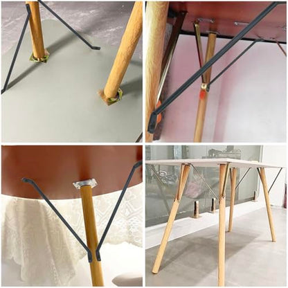 4PCS Black Reinforced Legs Bracket Mounting Iron Plate Support Brace to Triangle Table Leg Adapter Connector for Wooden Computer Desk Coffee Dining Tables Bed Furniture with Screws