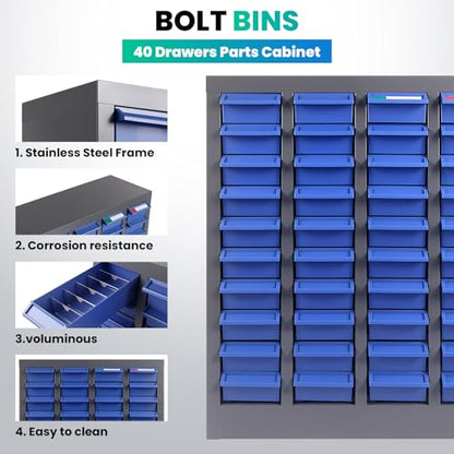 40 Drawers - Part Cabinet, Shelves & Label Stickers - Bolt and Nut Organizer Bolt Bin Cabinets, Durable Steel Tool Storage Cabinet for Garage/Workshop Small Parts/Hardware Organization (40 Drawer) - style: 40 Drawer