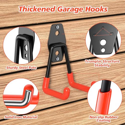 40 Pack Heavy Duty Garage Hooks,Solid Steel Wall Mount Hangers,with Anti-Slip Coating,for Hanging and Organising Ladder,Bike,Ropes,Broom,Garden,Yard and Power Tools - color: 40 Pack Orange