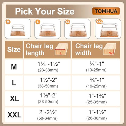 28Pcs Chair Leg Floor Protectors Rectangle for Hardwood Floors Silicone Caps Covers Felt Furniture Pads Clear Chair Sliders, Protect The Floor from Scratches(Fit:L 1.12"-1.5",W 0.75"-1") - size: Medium