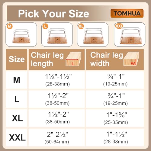 28Pcs Chair Leg Floor Protectors Rectangle for Hardwood Floors Silicone Caps Covers Felt Furniture Pads Clear Chair Sliders, Protect The Floor from Scratches（XX-Large Fit:L 2"-2.5",W 1"-1.5"） - size: XX-Large