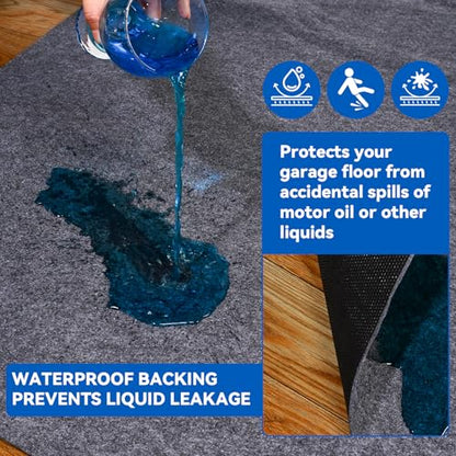 Garage Floor Mat, 5 x 6 Ft Waterproof Mat with Non-Slip Backing, Reusable Absorbent Surface, Easy Clean Floor Protector Oil Spill Mats for Garage, Driveway, Workshop