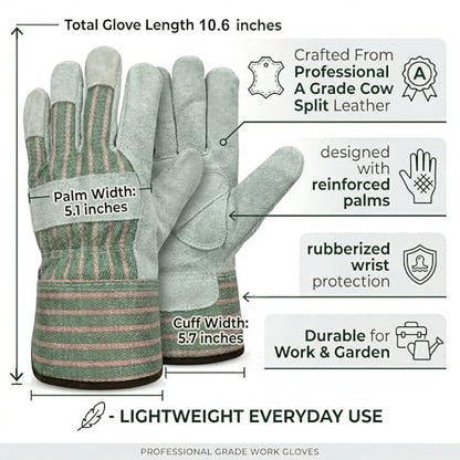Work Gloves for Men, Durable Leather Mechanic Gloves with Rubberized Safety Cuff - color: Blue