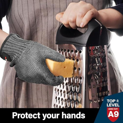 Schwer Ultimate Cut Resistant Gloves Beyond ANSI A9, Reinforced Stainless Steel Glove, Food Grade Mesh Metal Gloves for Butcher Meat Cutting, Oyster Shucking, Mandoline, PR1708 (S, 1 PCS) - size: Small (Pack of 1), style: 4.0 Reinforced Steel