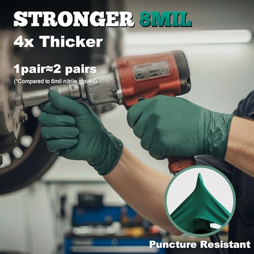 TitanFlex Heavy Duty Industrial Nitrile Gloves with Raised Diamond Texture, 8-mil, Latex Free (Green/Dark Green/Yellow) - color: 04 Dark Green (50ct), size: X-Large