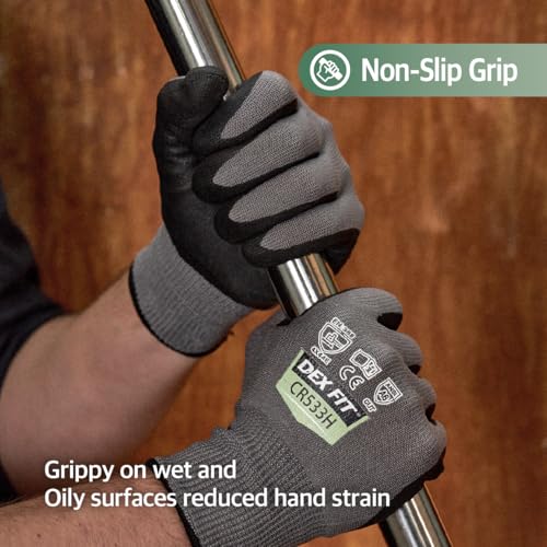 DEX FIT Level A6 Fiberglass Free Cut Resistant Gloves CR533H, 3D Comfort Fit, No Itch, Firm Grip, Soft & Durable, Touch-screen Compatible, Dexterity, Machine Washable; Gray L (9) 1 Pair