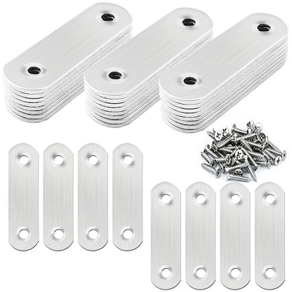 32 Pcs Flat Plate Straight Bracket Flat Metal Brace,Metal Fixed Connecting Plate,60mm Stainless Straight Braces for Furniture Support,with 64 Pcs 304 SS Screws - size: 60mm / 32 Pcs