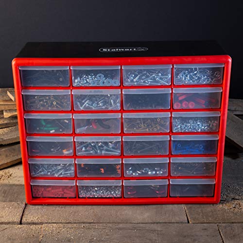 24 Plastic Drawers Organizer - Compartment Storage - Desktop and Wall Mount Container for Hardware, Parts, Crafts, Beads, and Tools by Stalwart (Red) - style: 24 Drawers