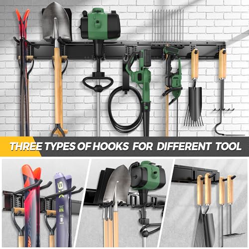 LBT 49.5"Garage Tool Organizer Wall Mount 500lbs Garden Tool Organizer for Garage with Adjustable Hooks,Heavy Duty Yard Tool Storage Rack, Anti-Rust Shed Rack Holder Hanging Rake Broom Mower Snowboard - size: 49.5inch