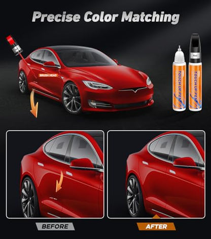 Touch Up Paint for Cars, Car Paint Scratch Repair Pen, Automotive Touch Up Paint Pen, Color Accurate Scratch Remover for Vehicles 2PCS(Red+Varnish) - color: Red + Varnish
