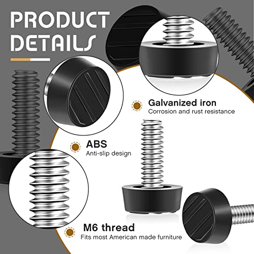 40 PCS M6 Thread Adjustable Furniture Levelers Screw in Threaded Outdoor Furniture Levelers Leveling Feet Screw Foot Levelers On Furniture Glide Leveling for Table, Chair, Furniture Legs