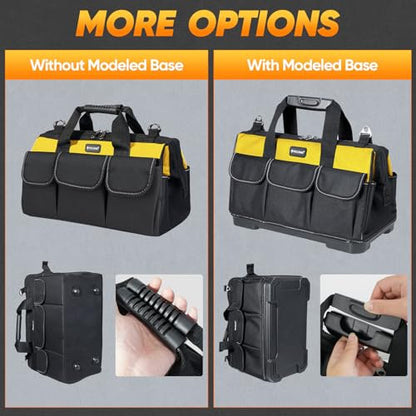 TICONN Tool Bag with Multi-Pockets Wide Mouth Tool Tote with Safety Reflective Straps, Adjustable Shoulder Strap and Ergonomic Handle (Yellow, 16" Standard Base) - color: Yellow, size: 16" Standard Base