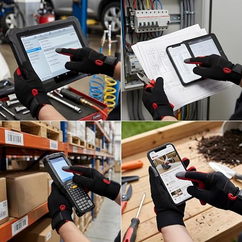 Gardening Gloves for Men - Breathable Synthetic Leather Yard Work Gloves with Padded Palm, Touchscreen Utility Gloves for Mowing, Landscaping, and DIY Home Projects, Black Pair