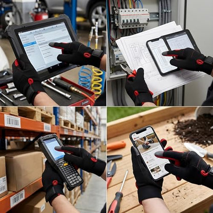 Gardening Gloves for Men - Breathable Synthetic Leather Yard Work Gloves with Padded Palm, Touchscreen Utility Gloves for Mowing, Landscaping, and DIY Home Projects, Black Pair