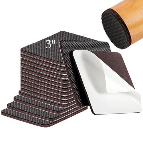 Fursafe&Q Non Slip Furniture Pads - Self Adhesive Rubber Anti Skid Pads Furniture Grippers for Hardwood Floors Rubber Chair Feet Pads Protectors Talbe Legs Anti Slip 16 Pcs 3" Square
