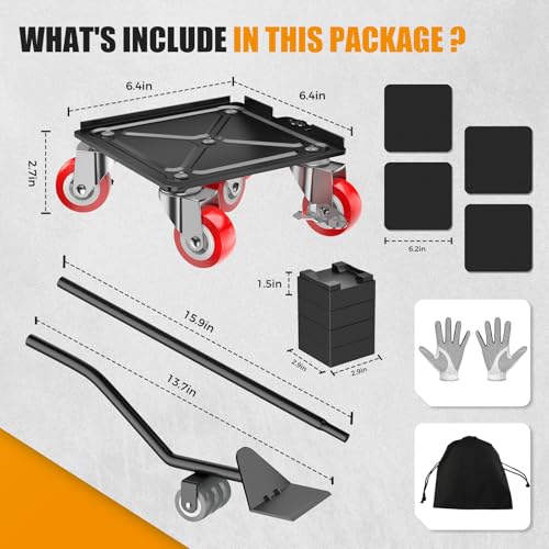 LOYAL TIGER 2000LBS Heavy Duty Furniture Dolly & Mover - 6.4" Carbon Steel Panel with 5X 360° Wheels, Non-Slip Sliders & Lifter for Sofa, Piano, Appliances (Red) - color: Red, size: 6.4in