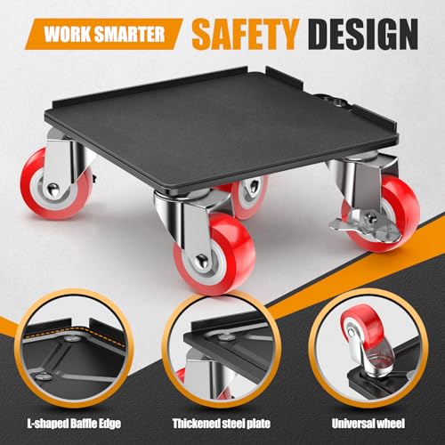 LOYAL TIGER 2000LBS Heavy Duty Furniture Dolly & Mover - 6.4" Carbon Steel Panel with 5X 360° Wheels, Non-Slip Sliders & Lifter for Sofa, Piano, Appliances (Red) - color: Red, size: 6.4in