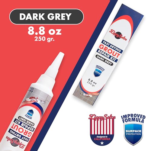 ZippySolve Tile Grout, Repair Kit, Restore & Renew Tile Joints Line, Fast Drying Tile Grout Paint Squeeze Tube for Bathroom Shower Kitchen Floor, Waterproof (8.8 oz, Dark Grey/Anthracite) - style: Dark Grey / Anthracite