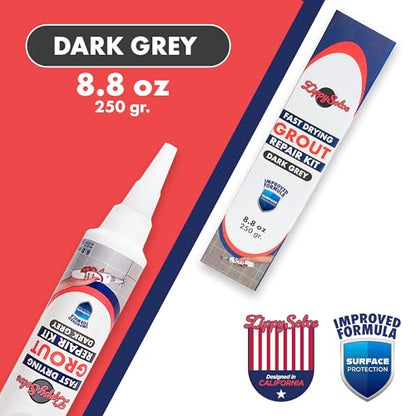 ZippySolve Tile Grout, Repair Kit, Restore & Renew Tile Joints Line, Fast Drying Tile Grout Paint Squeeze Tube for Bathroom Shower Kitchen Floor, Waterproof (8.8 oz, Dark Grey/Anthracite) - style: Dark Grey / Anthracite