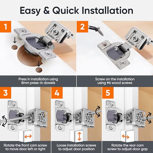 Decobasics 4 Pack Soft Close Cabinet Hinges 1-1/4" Overlay for Kitchen Cabinet Doors, Slow Self-Closing Concealed Hidden Hinges for Face Frame –Stainless Steel, 3-Way Adjustable & Quiet Close Damper - size: 1-1/4 Inch