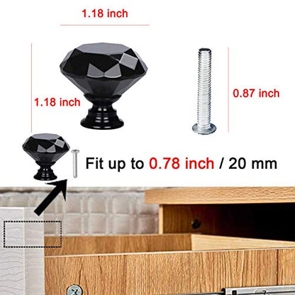 YourGift 12 Pack Drawer Knobs Diamond Shaped Crystal Glass 30mm Cabinet Knobs Pull Handles (30 mm, 12 Pack, All Black) - color: All Black, size: 30 mm, 12 Pack