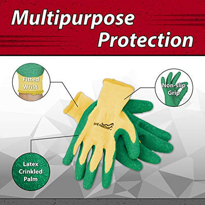 SAFE HANDLER Ultra Stretch Grip Gloves | Latex Crinkle Coated Grip, Thick Lining, Comfort & Flexibility, Yellow/Green, OSFM, 1 pair (2 gloves) - color: Yellow/Green