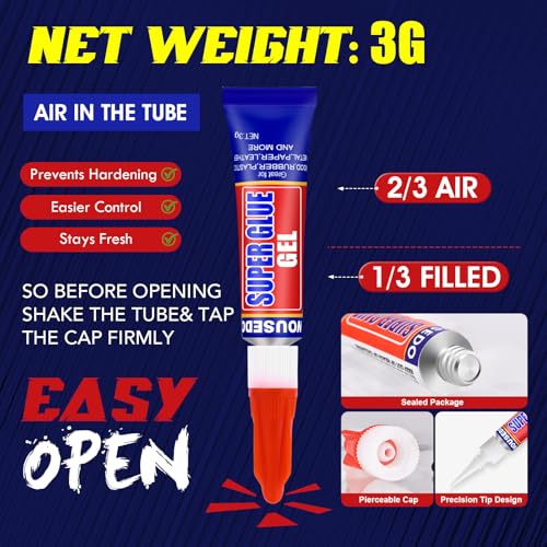 48 x 3g Super Glue Gel, Fast Strong Adhesive, Strong Cyanoacrylate (CA) Glue for Plastic, Metal, Ceramic, Leather, Wood, DIY Crafts and More – Quick Dry, Thick Formula, All-Purpose Instant Bond - size: Pack of 48, style: Gel