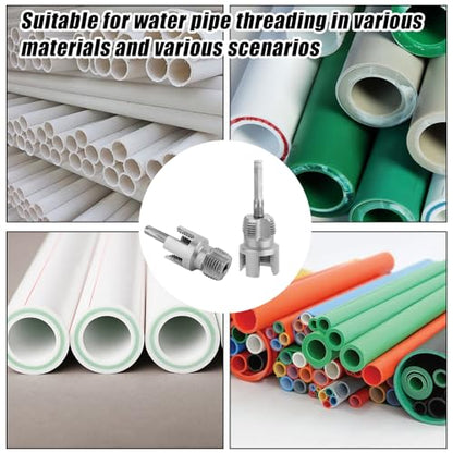 2pcs PVC Pipe Threading Threader Tool Kit, Integrated Internal & External Pipe Thread Cutting Tool with 1/2'' & 3/4'' Dies Set with 2 Roll Seal Raw Tapes for Electric Drill
