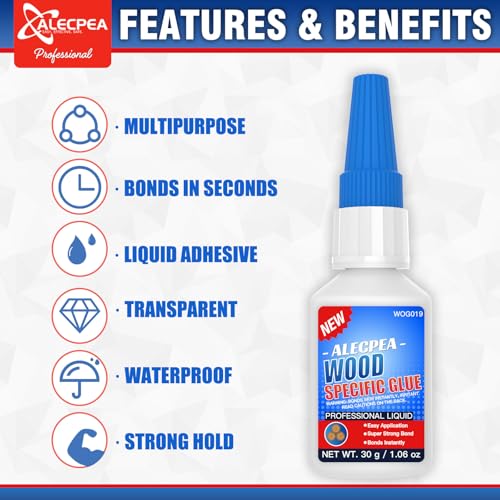 ALECPEA Wood Glue with 3 Precision Applicators - Fast Curing Super Glue for Woodworking, Furniture Repair & Crafts - Strong & Clear, 30g - size: 30g/1Pack, style: Wood Glue