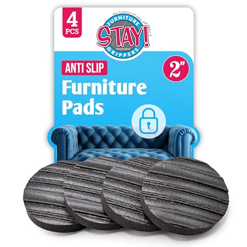 Stay! Anti Slip Furniture Pads - Round Furniture Stoppers to Prevent Sliding for Hardwood Floors and Carpets - Non Skid Chair and Couch Slide Stopper - Floor Protector Gripper Feet, Set of 4 (2 Inch) - size: 2 inch