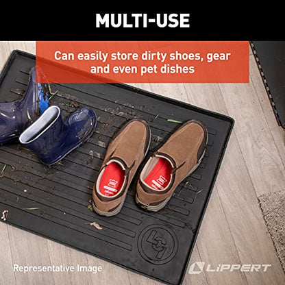 Lippert Solid Step All-Weather Entry Floor Tray, 28-1/4" W x 20" D, Heavy-Duty Recycled Rubber Mat for Door Entryway Indoor or Outdoor, for Shoes, Pet Dishes - 801380
