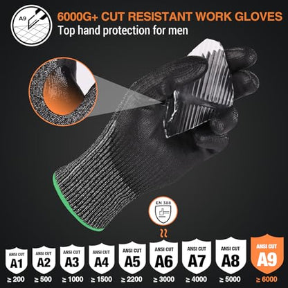 Donfri A9 Cut Resistant Work Gloves for Men, Safety Gloves for Men Touchscreen with Reinforced Thumb for Metal Glass Wood - size: Large