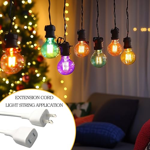 15FT Light Duty Extension Cords for Indoor Use - 625W 125V 5A 2 Prong Polarized Wire with Fireproof Material, Overload Protection for Security Cameras, Lamps, Holiday Lighting (2 Pack) - size: 15FT White (2 Pack)