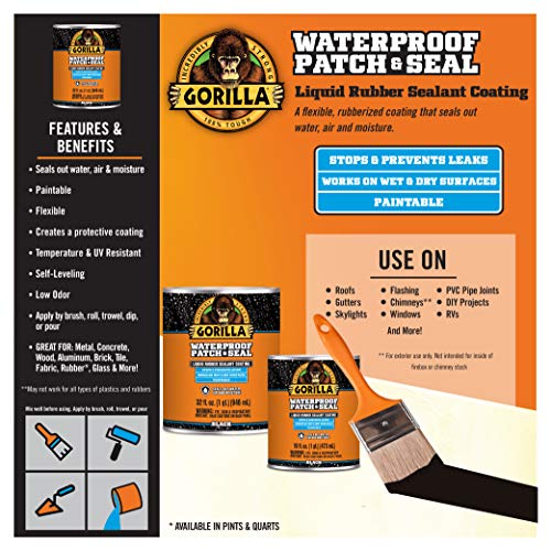 Gorilla Patch & Seal Liquid Rubber Waterproof Sealant, Black, 32 Ounce (Pack of 6) - Seals Out Water, Air, and Moisture - color: Black, size: 6 - Pack