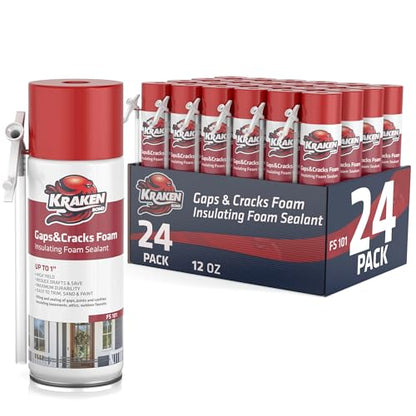Kraken Bond Gaps & Cracks Expanding Foam Sealant - (24x12oz) High Expansion Polyurethane Spray Foam for Window & Door, Straw Use Waterproof High Yield Gap Filler - 24 Pack - size: 24 Pack