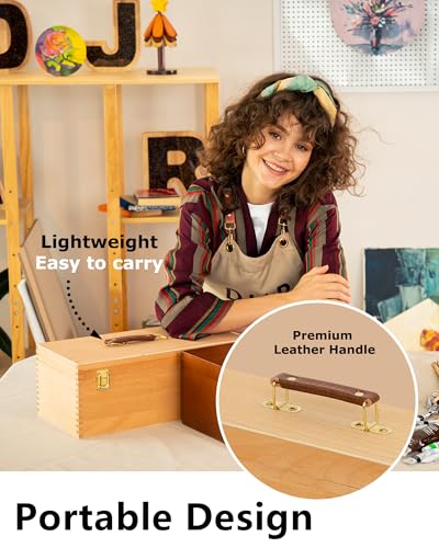 DJAR Artist Storage Box Beechwood Art Supply Organizer, Portable Large Sturdy Wood Tool Box, Natural - color: Natural