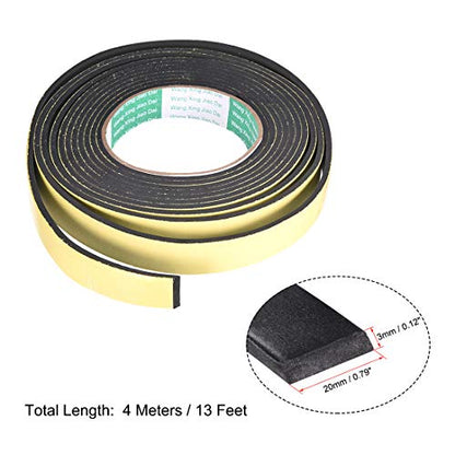 uxcell Sealing Foam Tape 20mm Wide 3mm Thick 4m/13ft Long, Self Adhesive Weather Strip for Window Door Insulation - size: 20mmx3mmx4m