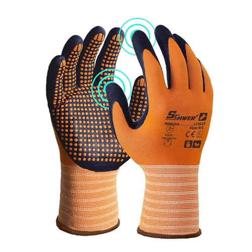 Schwer 24 Pairs Safety Work Gloves MicroFoam Nitrile Coated, Certified Level 6 Abrasion Resistant Gardening Gloves with MicroDot Grip, Touchscreen, General A1 Cut Resistant Glove, LT5619, L - size: Large, style: 24 Pairs
